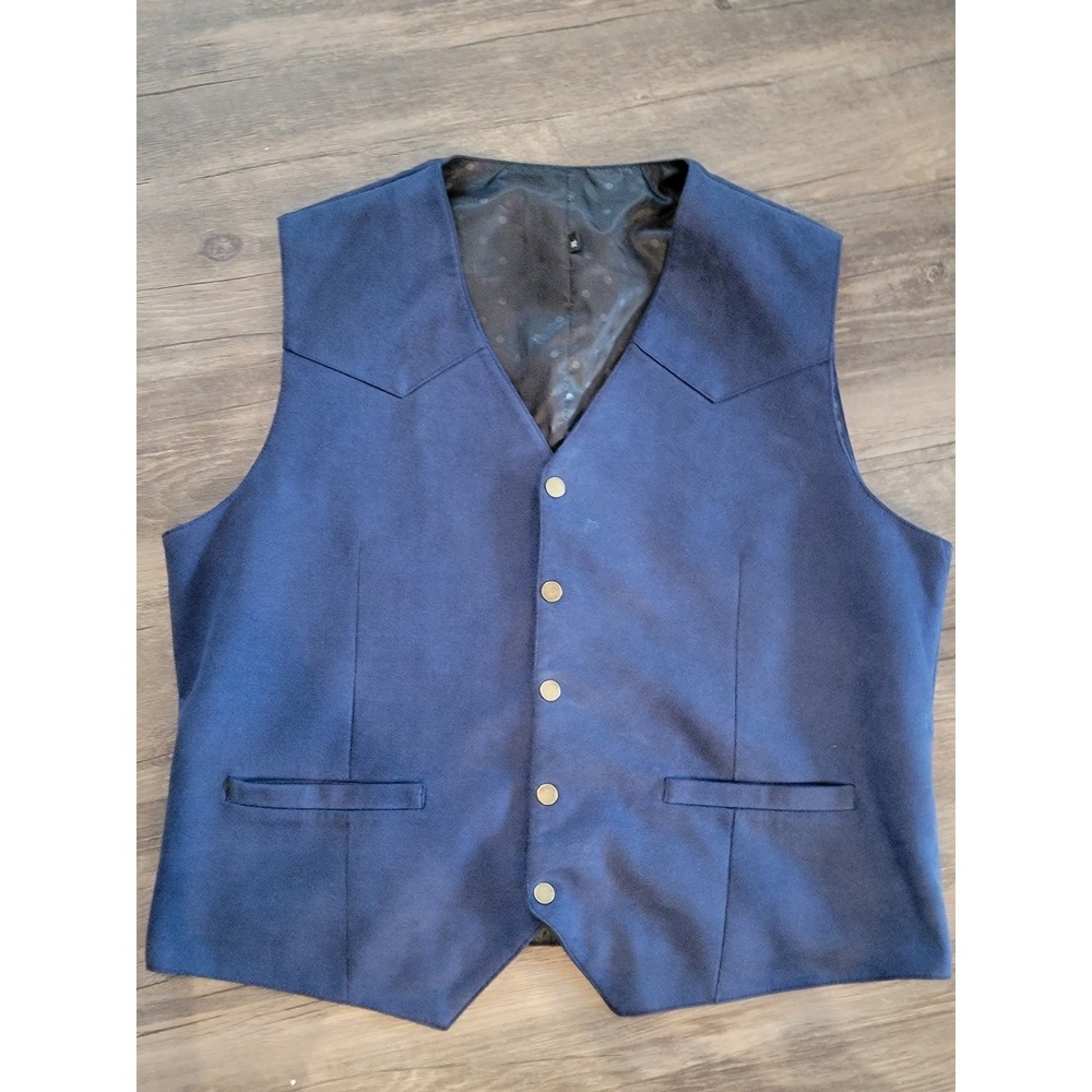 JYDress Mens Western Vest Blue Suede Feel Snap Front Waistcoat Cowboy Size XL